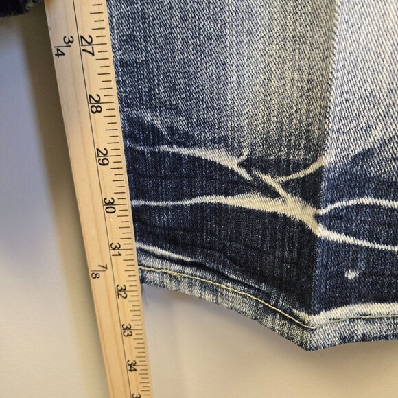 Raw Blue Y2K 2000s Men's 32x32 Denim Jeans Distressed Bleach Wash Flap Pockets - Picture 10 of 12